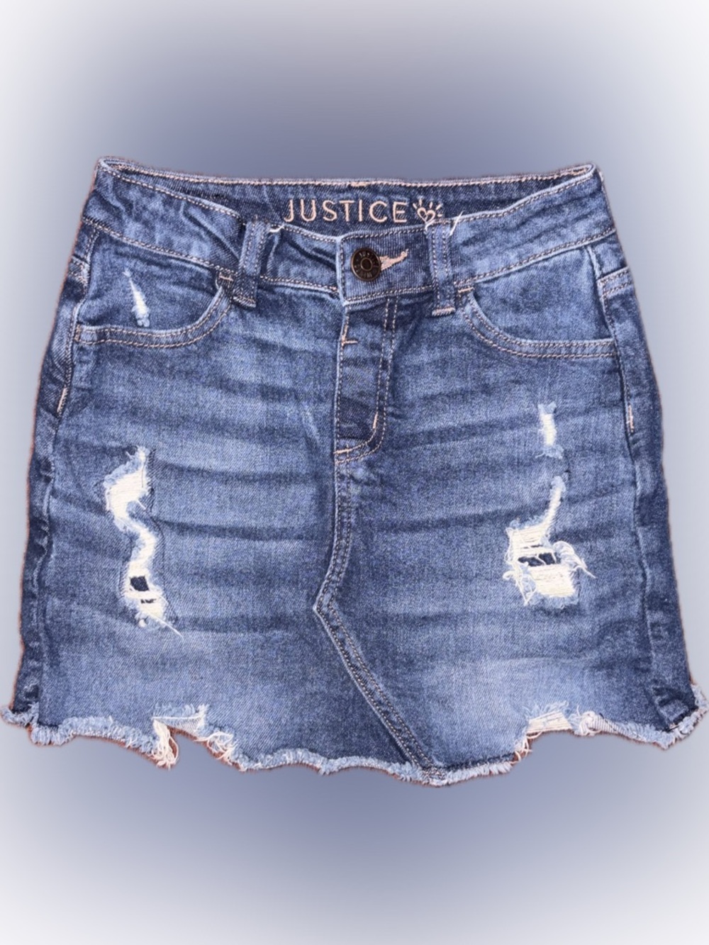 Justice Blue Distressed Denim Mini Skort